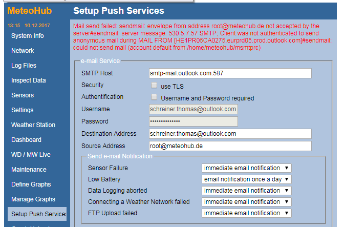 the settings I entered in Meteohub interface