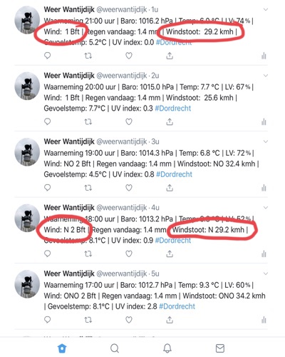 Screendump timeline Twitter with and without wind dir.