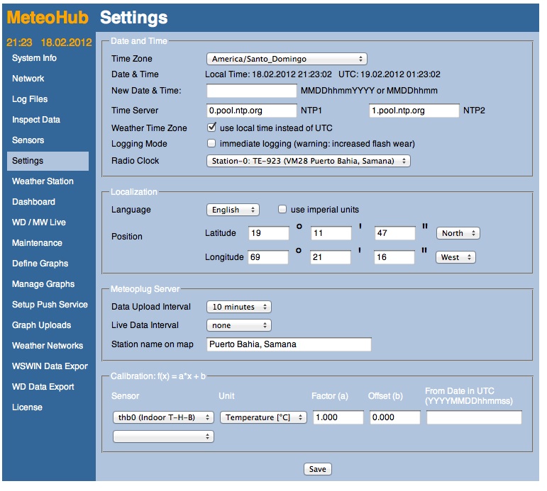 My Meteohub Settings Screen