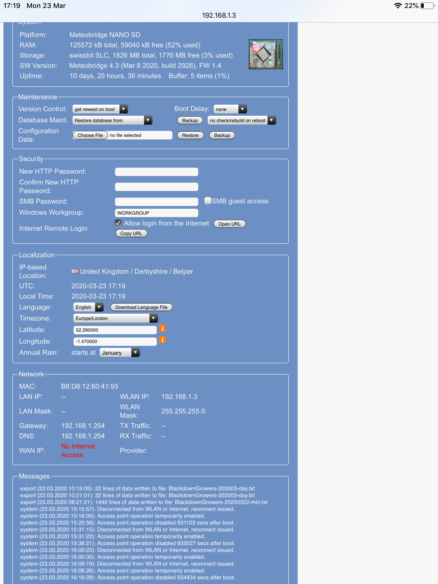 System page at failure.