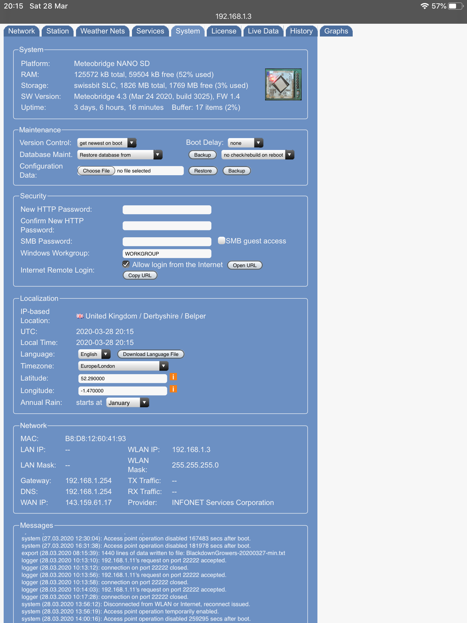 Buffer filling. WLAN connected