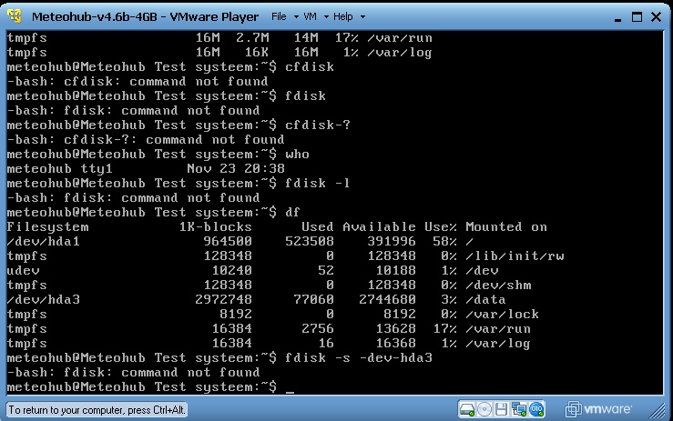 Screendump of VMware