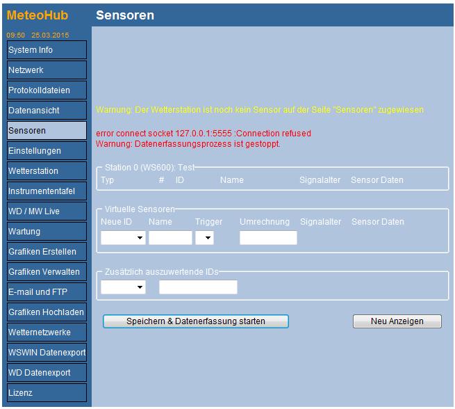 Setting of the sensors