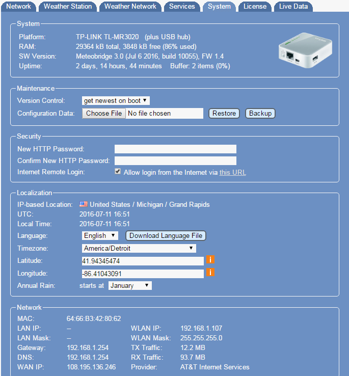 Screen shot of System Tab